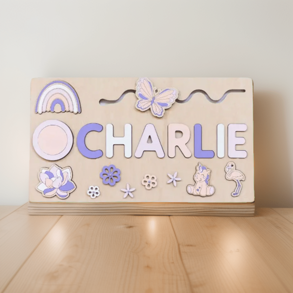 Un cadeau unique et éducatif : un puzzle personnalisé en bois avec le prénom "Charlie".