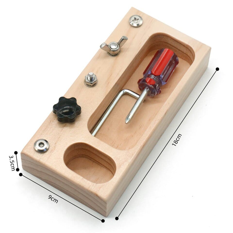 Un porte-outils Vrai Outils pour Enfants à Vissers pour enfants avec une vis et un tournevis.